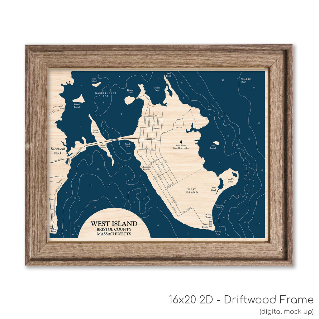 West Island Map Laser Engraved Wood Map