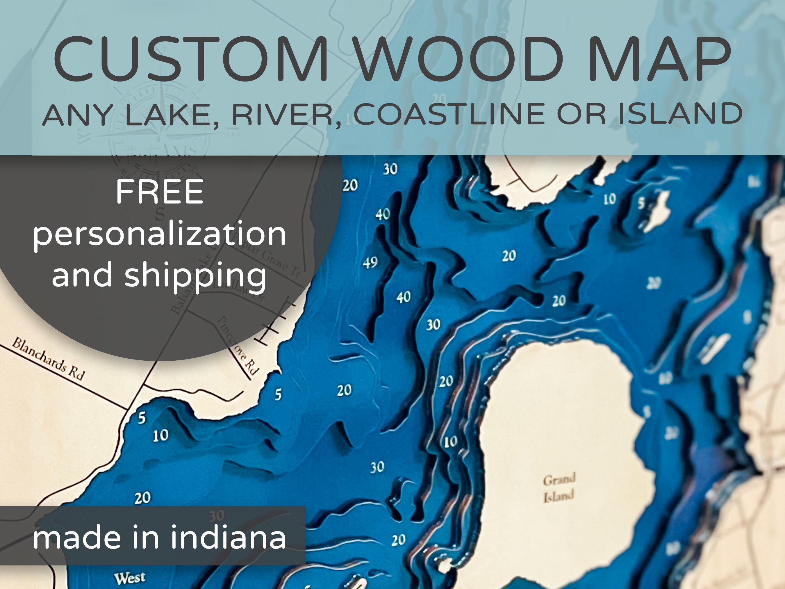 3D Custom Lake Map | Wooden Maps | thirtyAXIS