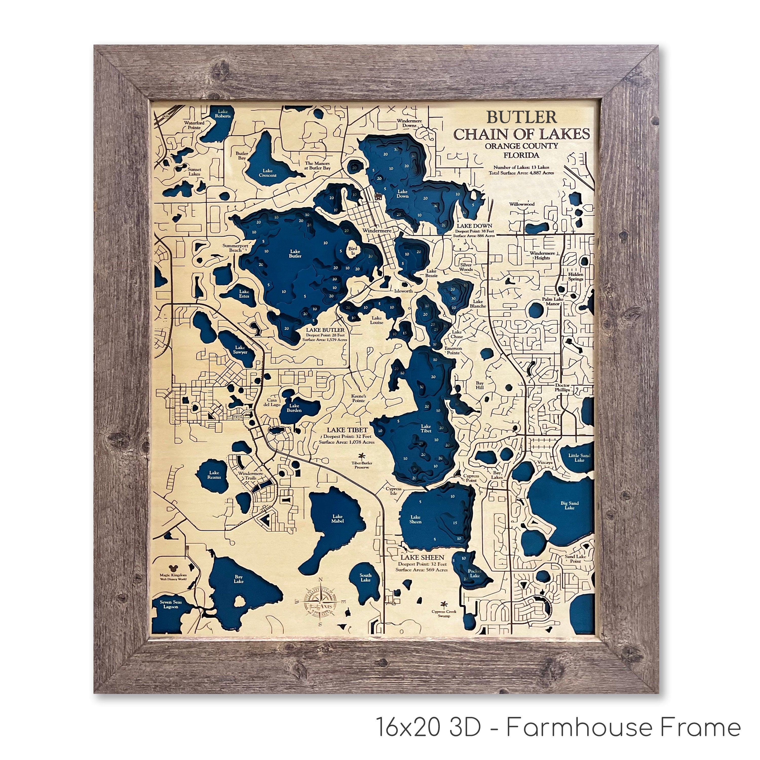 Butler Chain of Lakes Map | Wooden Maps | thirtyAXIS