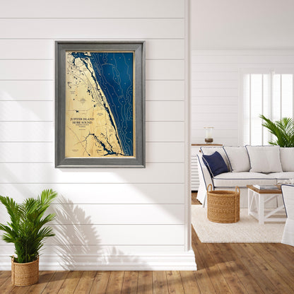 Jupiter Island Hobe Sound Florida Dimensional Wood Carved Depth Contour Map