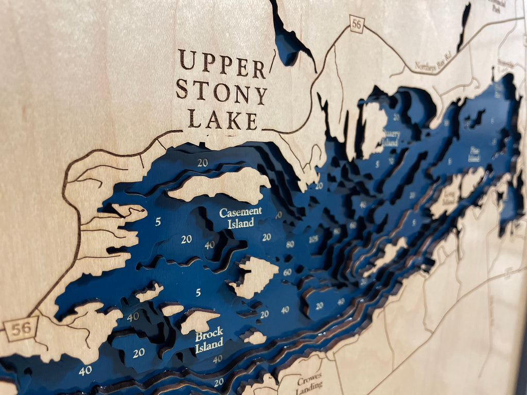 Stony Lake Map Laser Engraved Wood Map