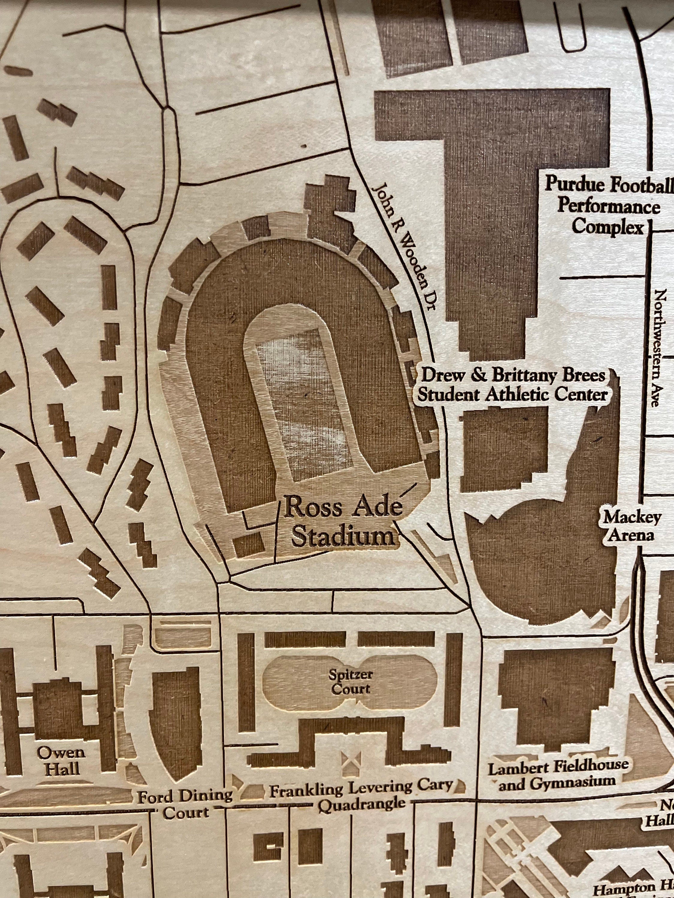 Custom Wood Campus Map Laser Engraved Wood Map