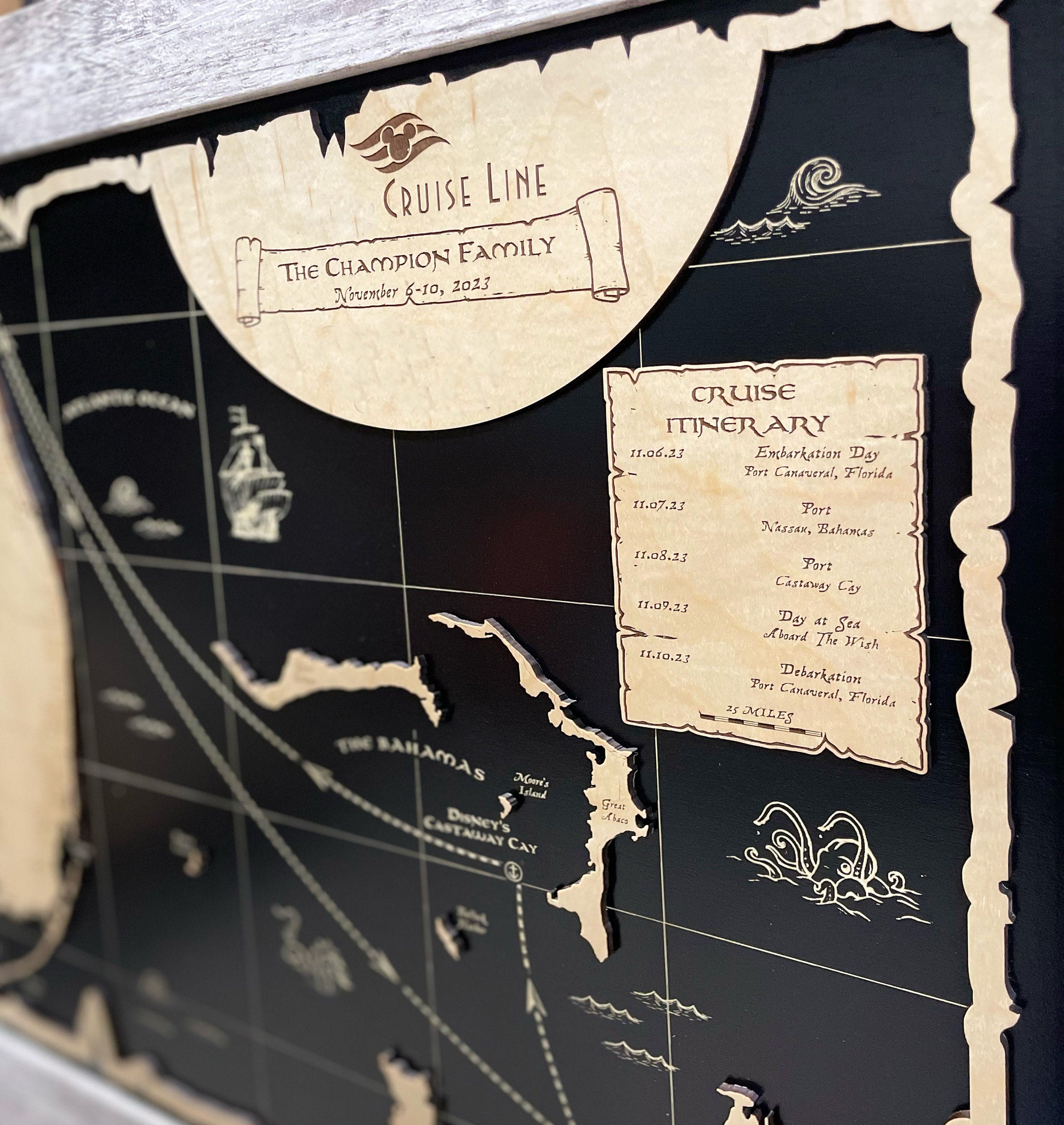 Custom Wood Cruise Pirate Map
