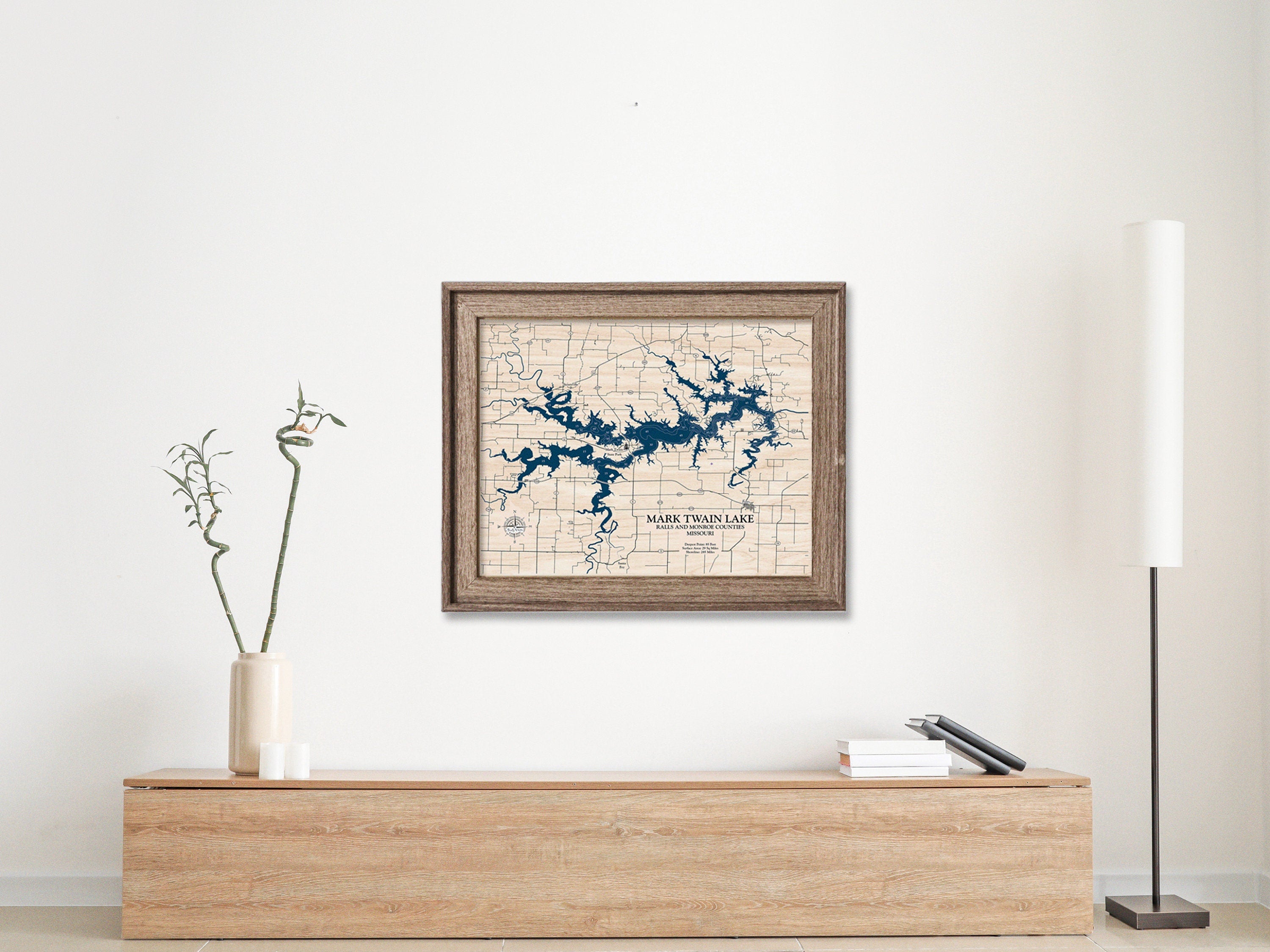 Wooden Map of Mark Twain Lake