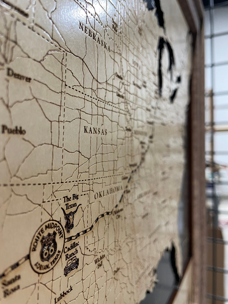 Route 66 Map Laser Engraved Wood Map