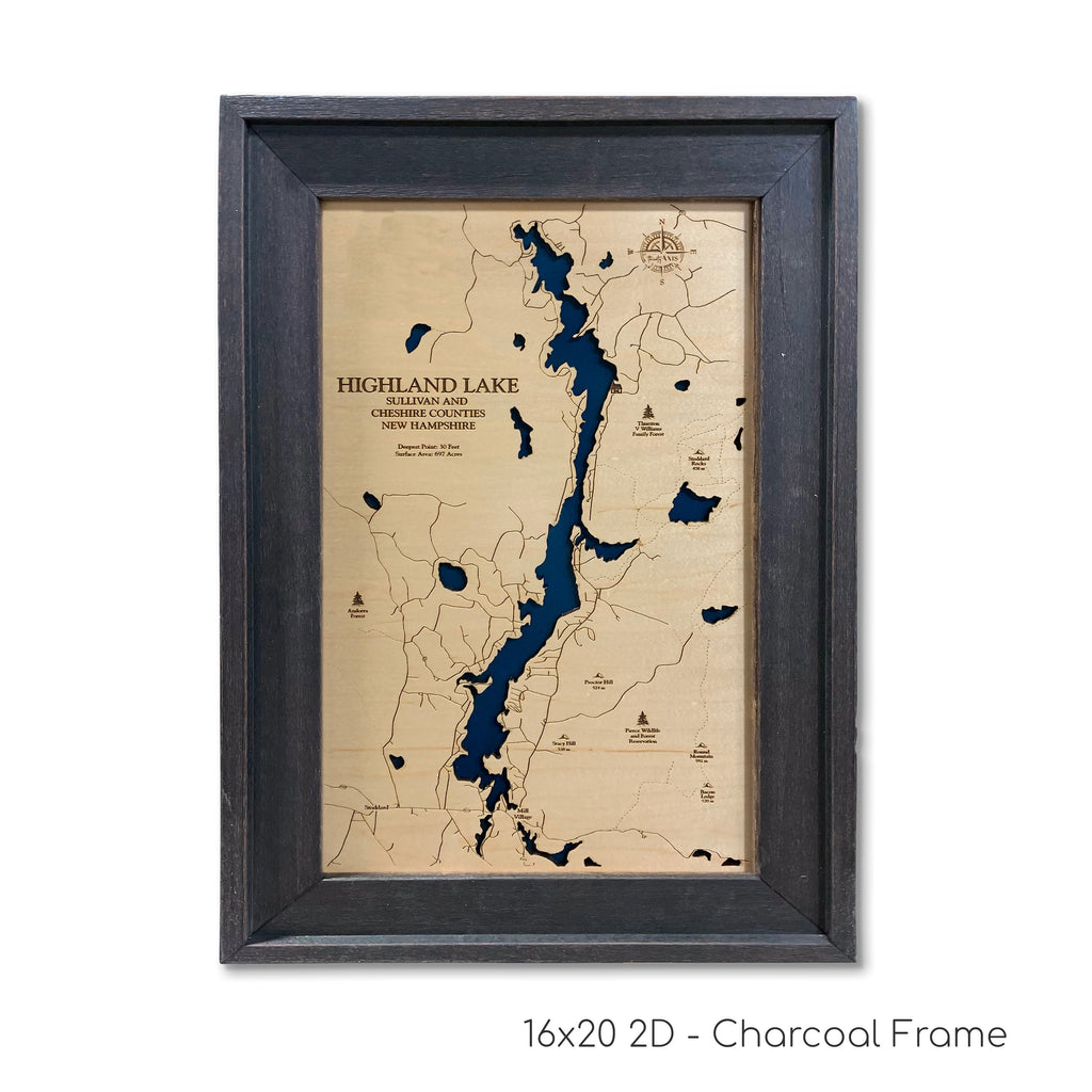 Highland Lake Laser Engraved Wood Map