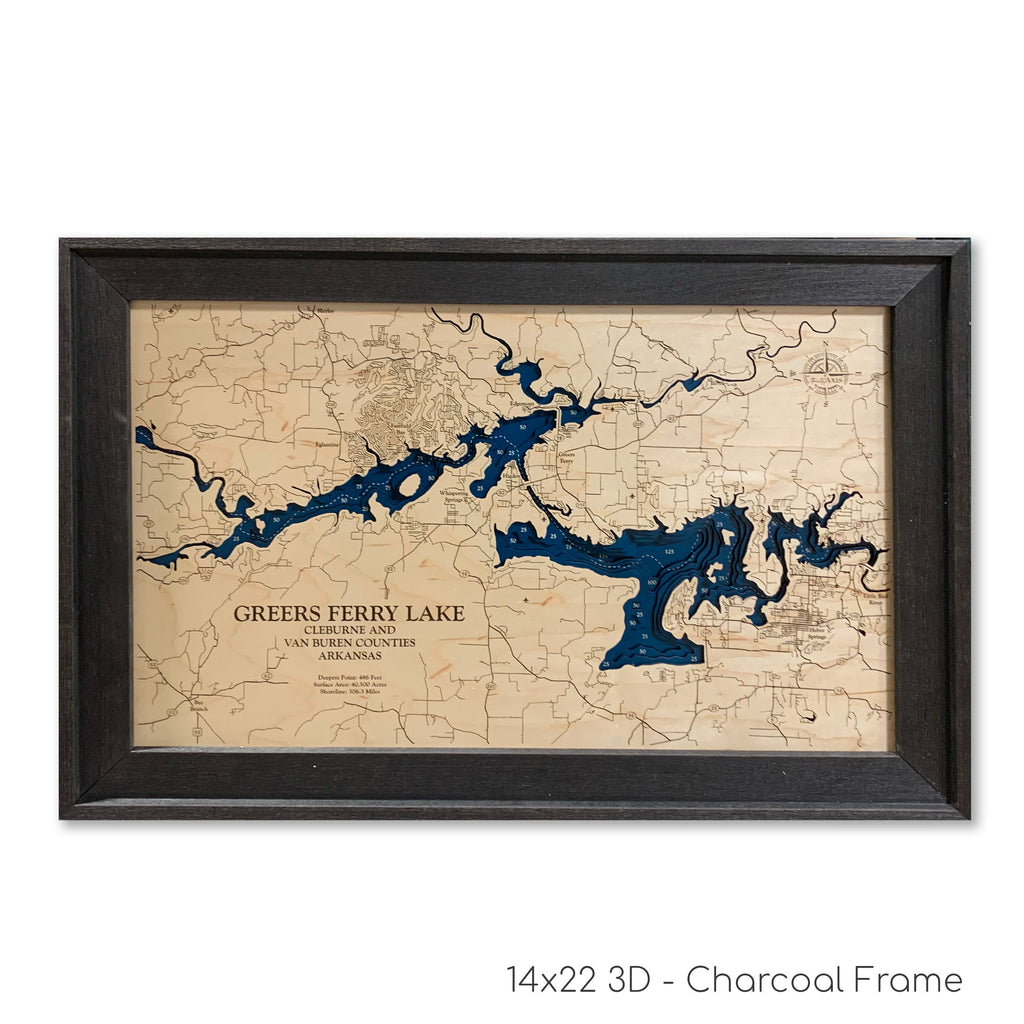 Greers Ferry Lake Map Laser Engraved Wood Map