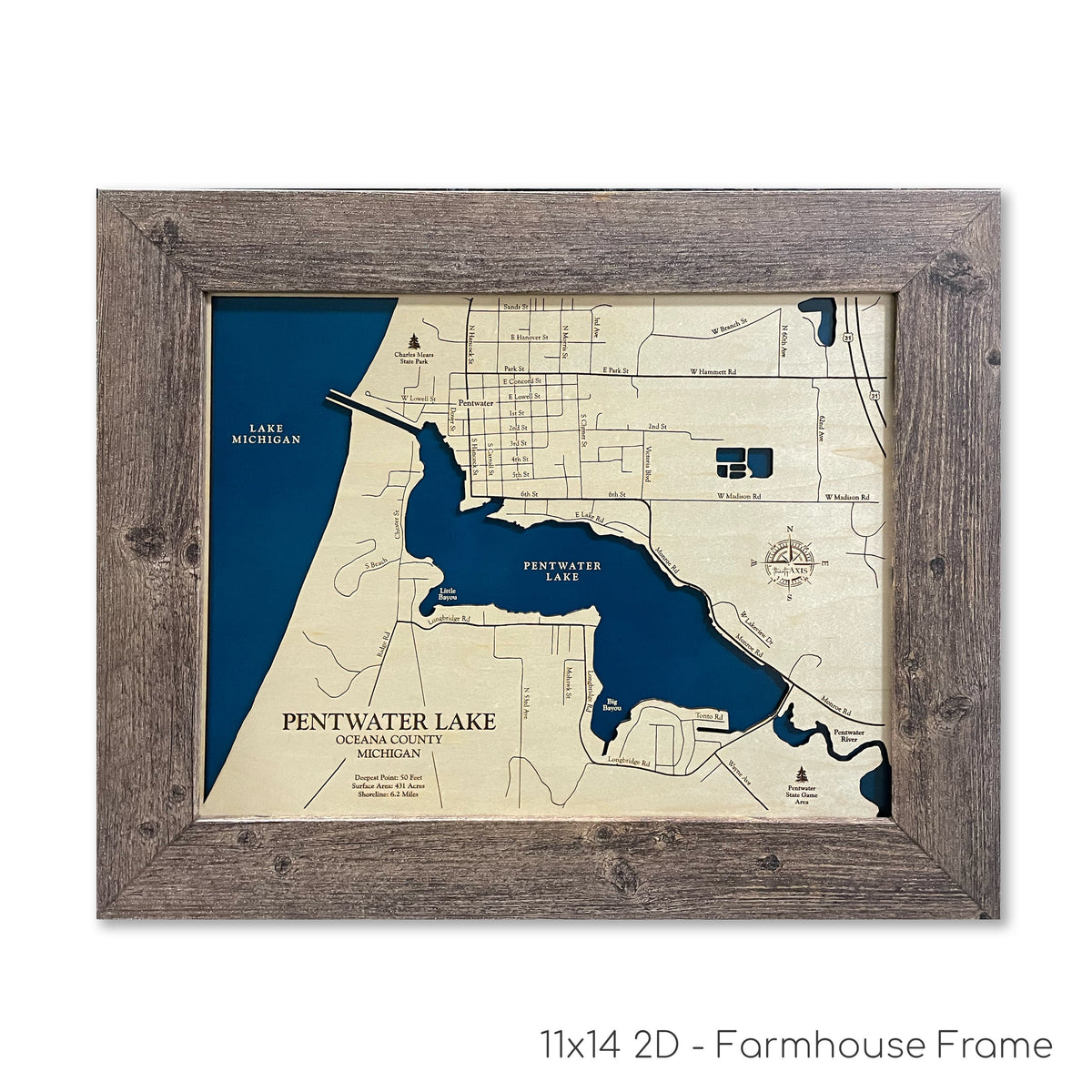 Pentwater Lake Map | Wooden Maps | thirtyAXIS