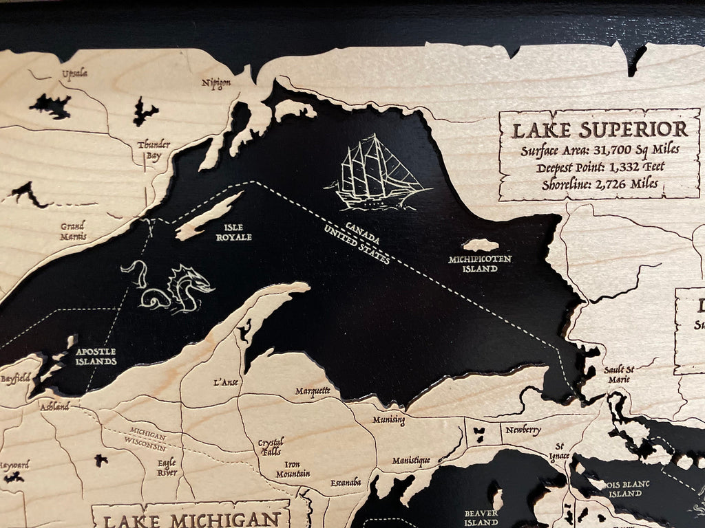 Custom Wood Lake Map Laser Engraved Wood Map