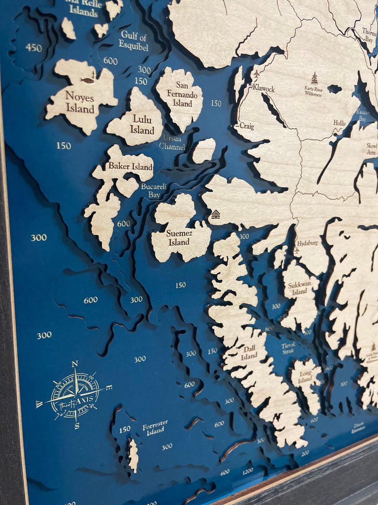 Prince of Wales Island Map Laser Engraved Wood Map