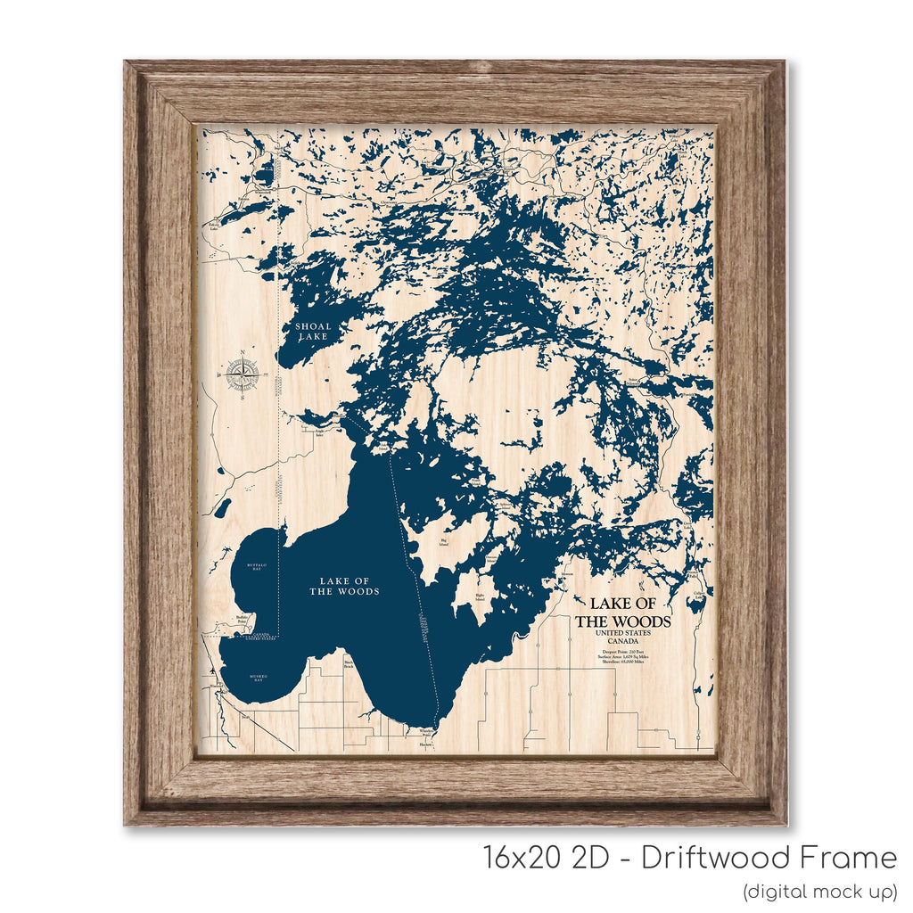 Lake of the Woods Map Laser Engraved Wood Map