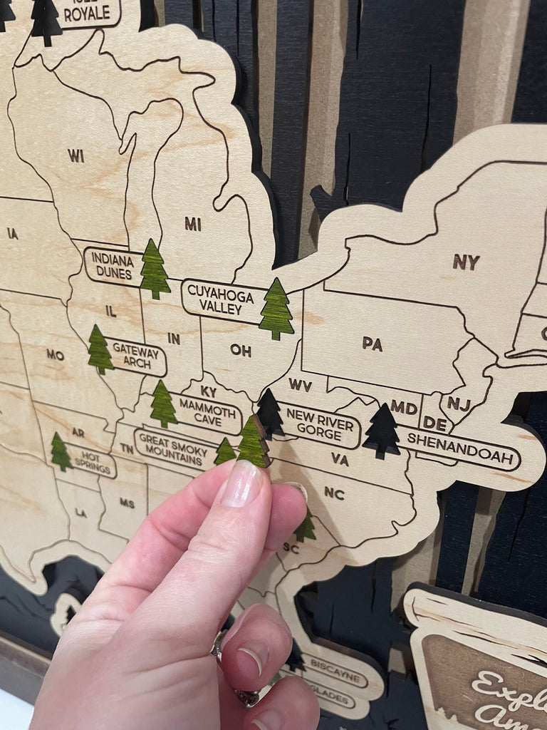 National Park Travel Map Laser Engraved Wood Map