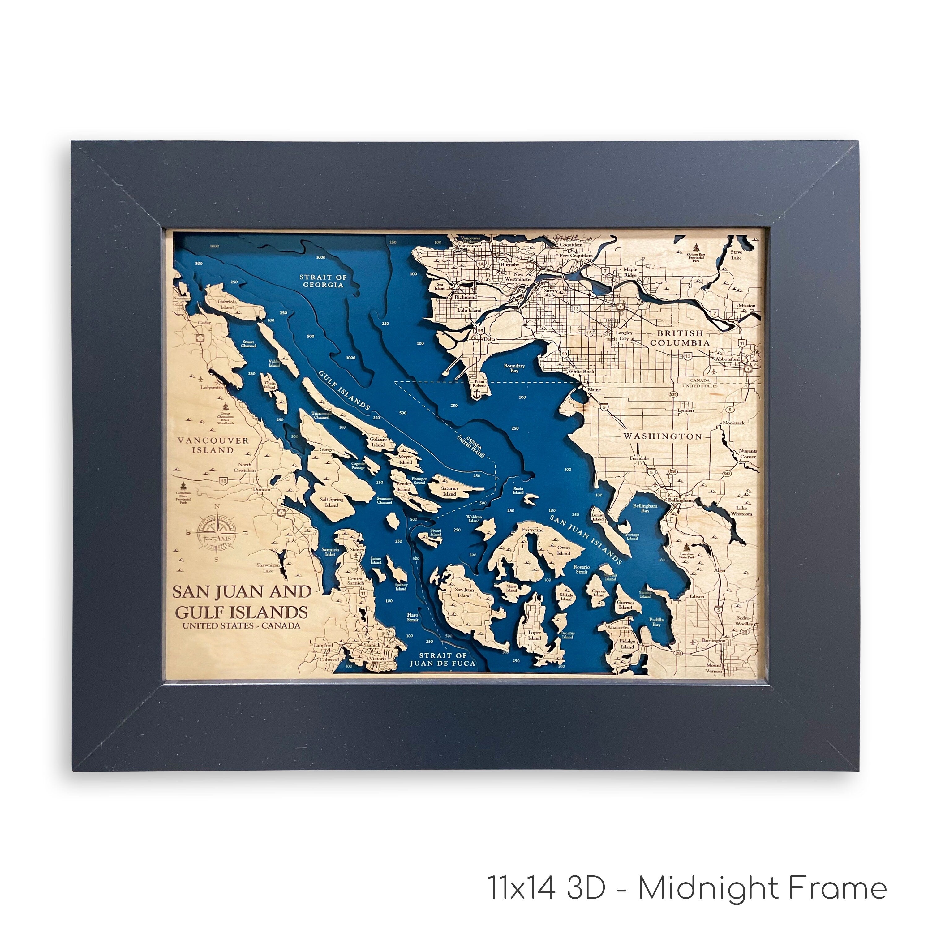 Gulf Islands Map Laser Engraved Wood Map